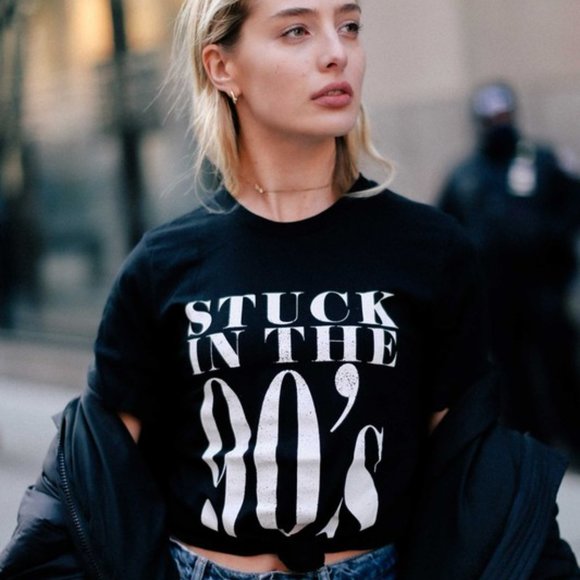 No Fashion Deadlines Tops - Short Sleeves Black Stuck in The 90s T-shirt